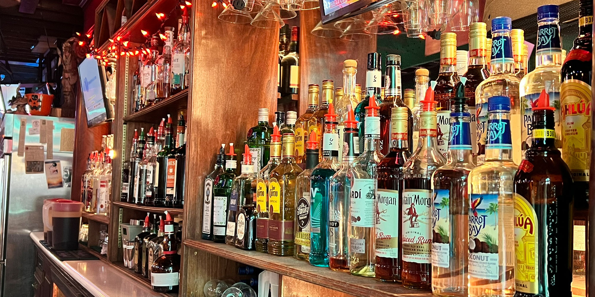 Liquor bottles on the bar at Hi-Ho Bar and Grill.